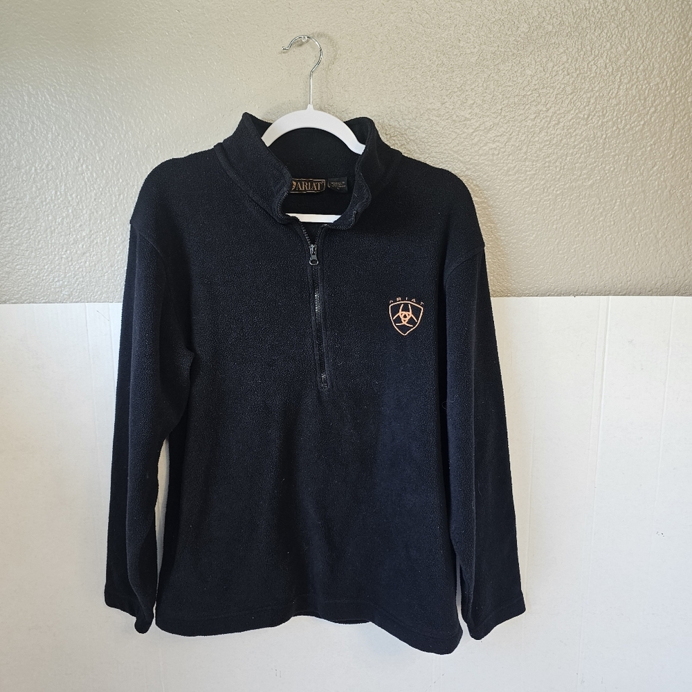 Ariat Men Black Fleece Pullover 1/2 Zip Mock Neck Sz Small Western Layering E567